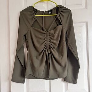 Express Olive Green Drawstring Ruched Women's Top